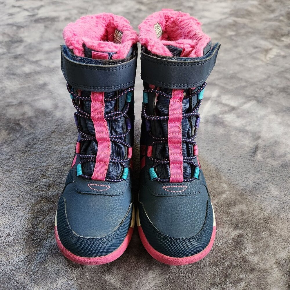 Merrell Kids Insulated Winter Boots Size 10M Navy & Pink Faux Fur Lining Waterpr